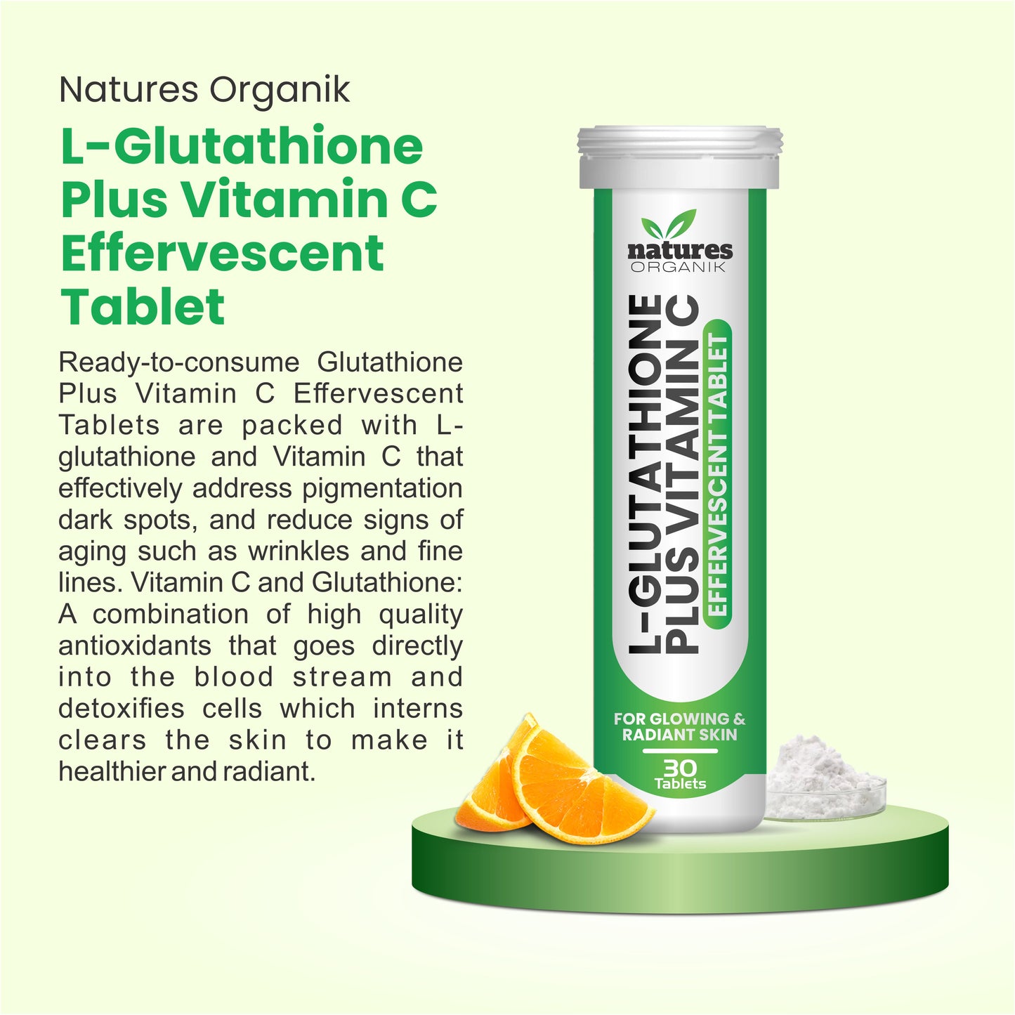 Natures Organik L-Glutathione Plus Vitamin C Effervescent Tablets