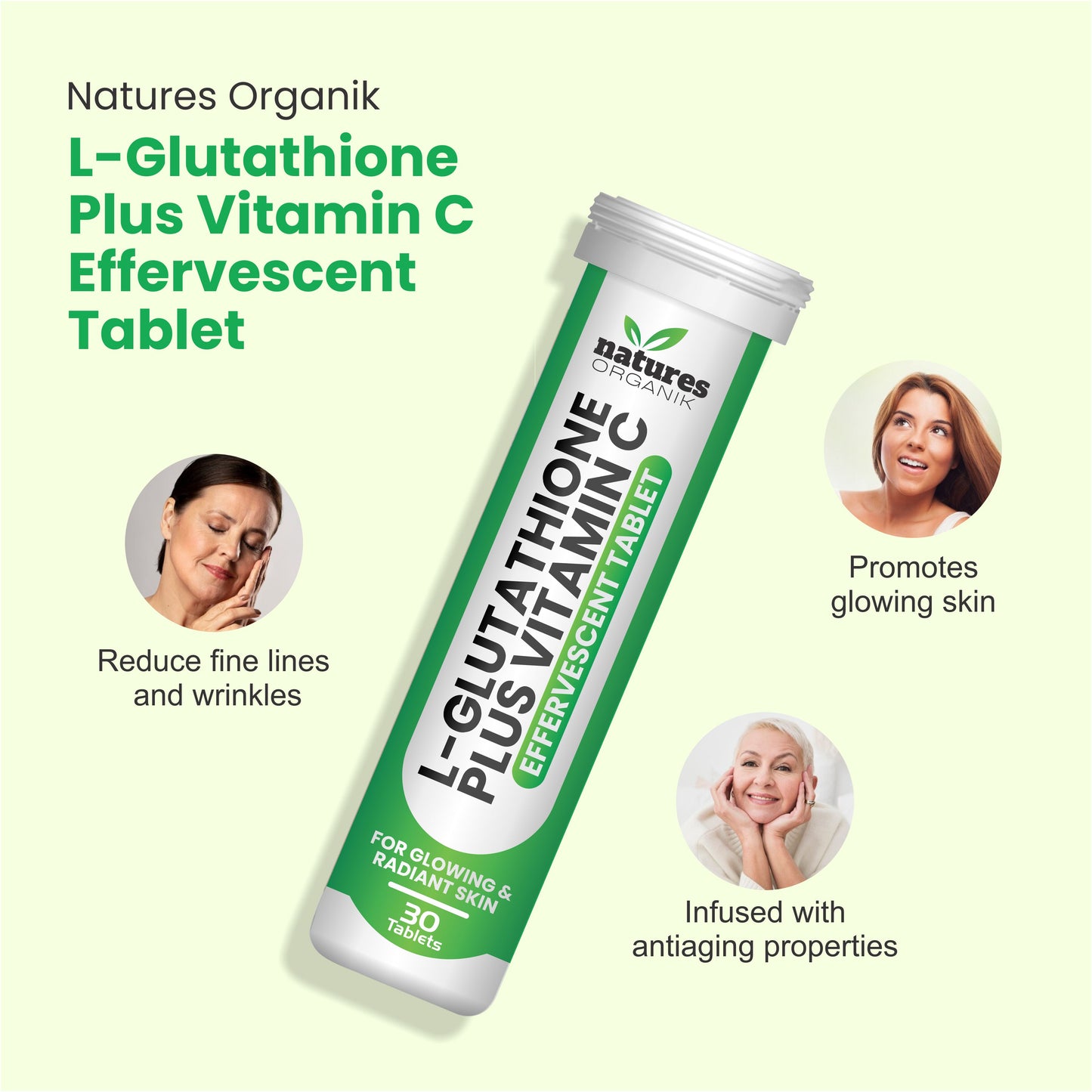 Natures Organik L-Glutathione Plus Vitamin C Effervescent Tablets