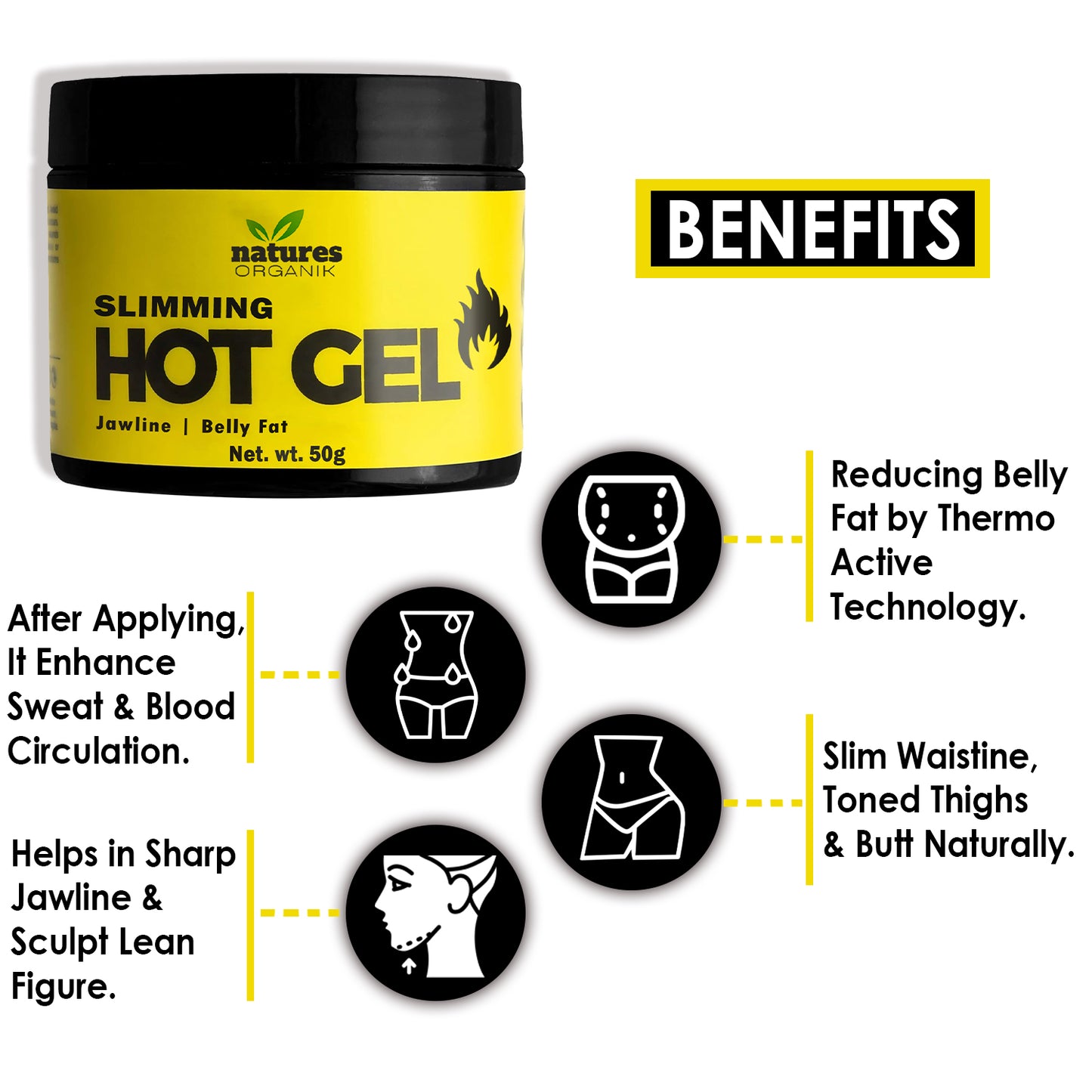 Natures Organik Slimming Hot Gel - Reduce Belly Fat - 50g